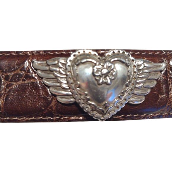 Brighton Belt Brown Croc Embossed Leather Silver Heart Conchos Small USA Vintage - Picture 10 of 16